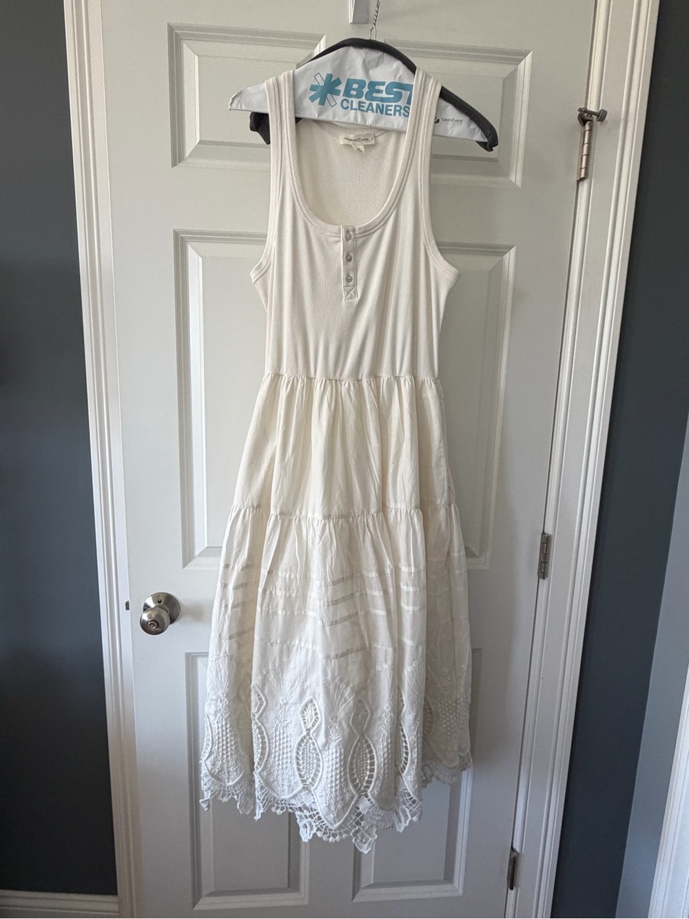 Sleeveless cream Tiered Eyelet Maxi Dress